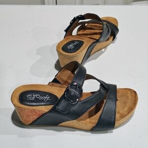 EuroSoft Emeri Women's Black Wedge Sandals Size 7M